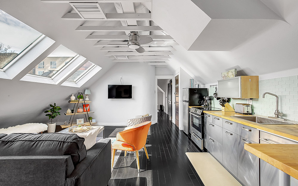 highlands Loft with exposed skylights 
